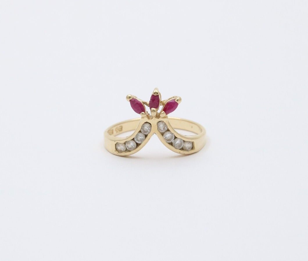 Vintage Rubies CZ's 14K Yellow Gold Ring