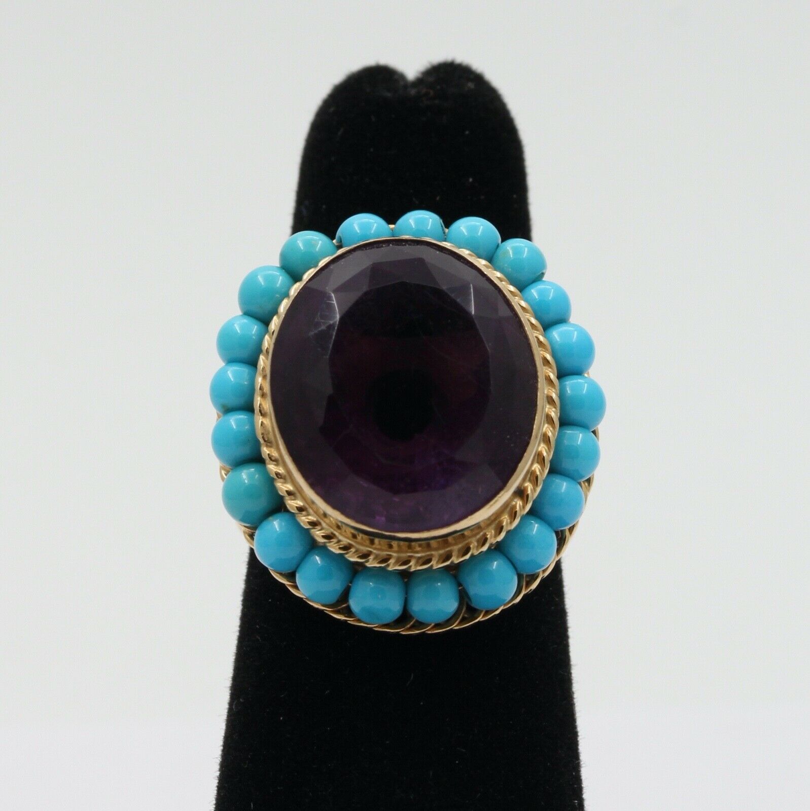 Vintage 18K Huge Amethyst Turquoise Statement Ring