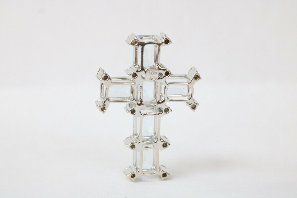 Mid-century Aquamarine & Diamonds Cross Pendant