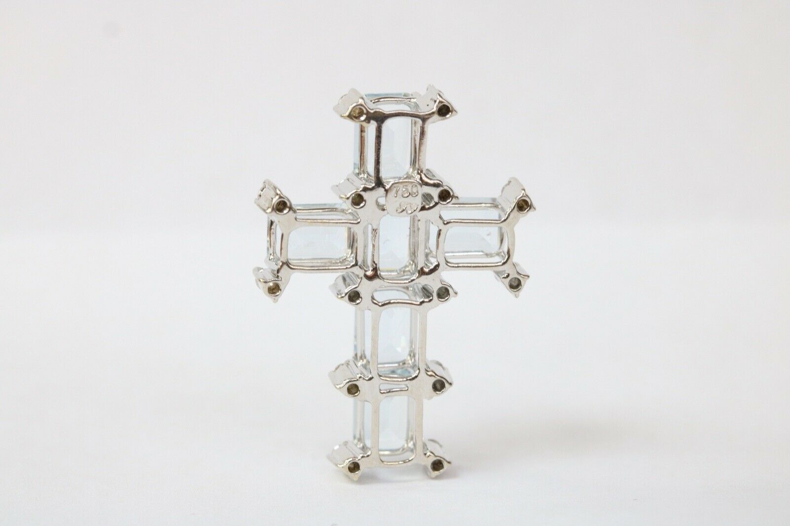 Mid-century Aquamarine & Diamonds Cross Pendant
