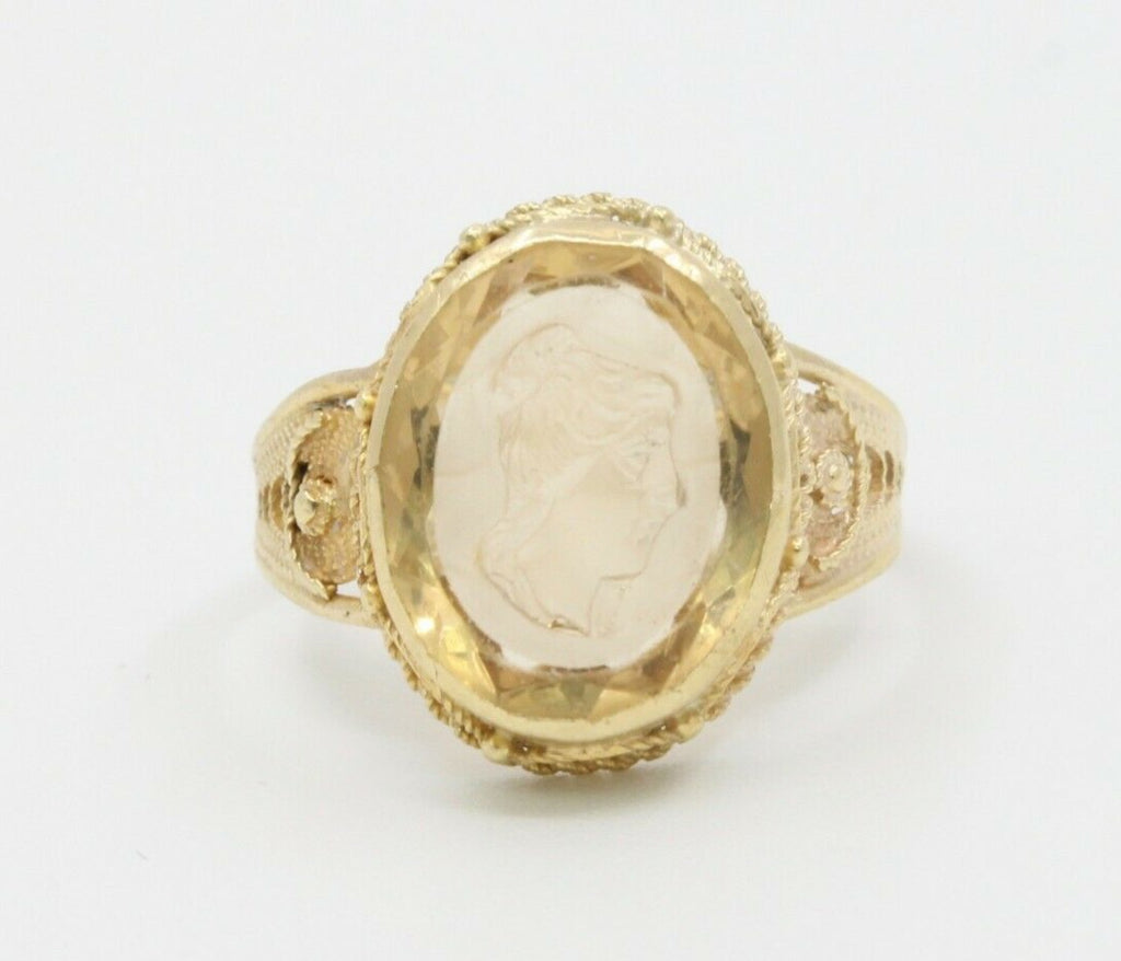 Vintage 14K Yellow Gold Crystal Cameo Ring