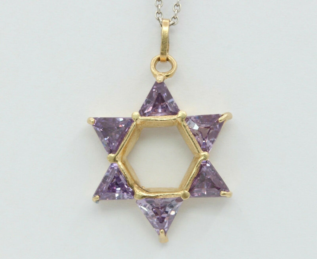 Vintage 14k Yellow Gold CZ Star Of David Pendant