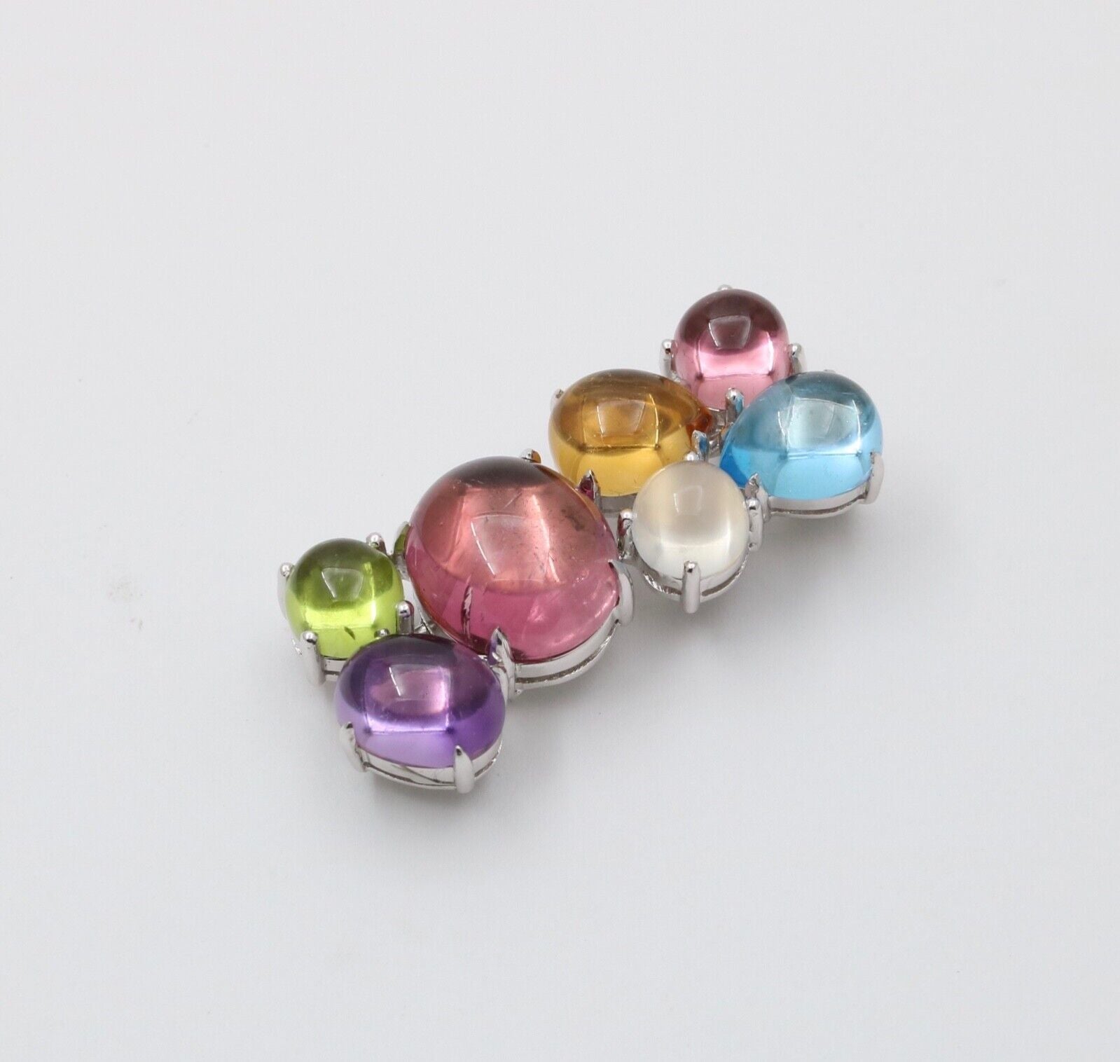 Vintage Tourmaline, Peridot, Cat s Eye Moonstone, Topaz 18K WG Pendant