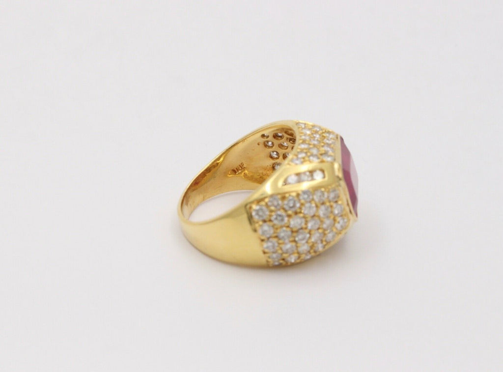 Vintage Ladies 4 Carat Ruby Diamond 18K Yellow Gold Cluster Ring