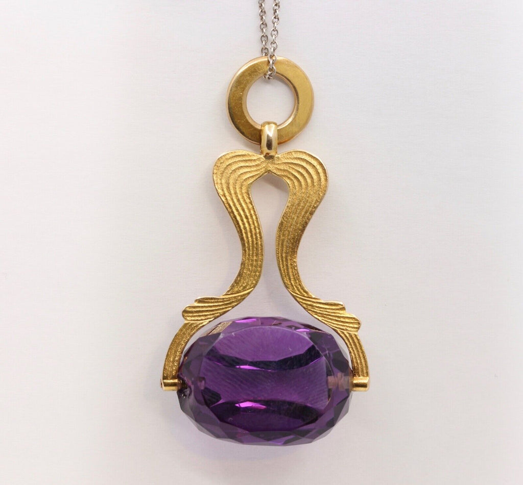 Beautiful Victorian FOB Amethyst 14K Yellow Gold Swivel Stone Pendant