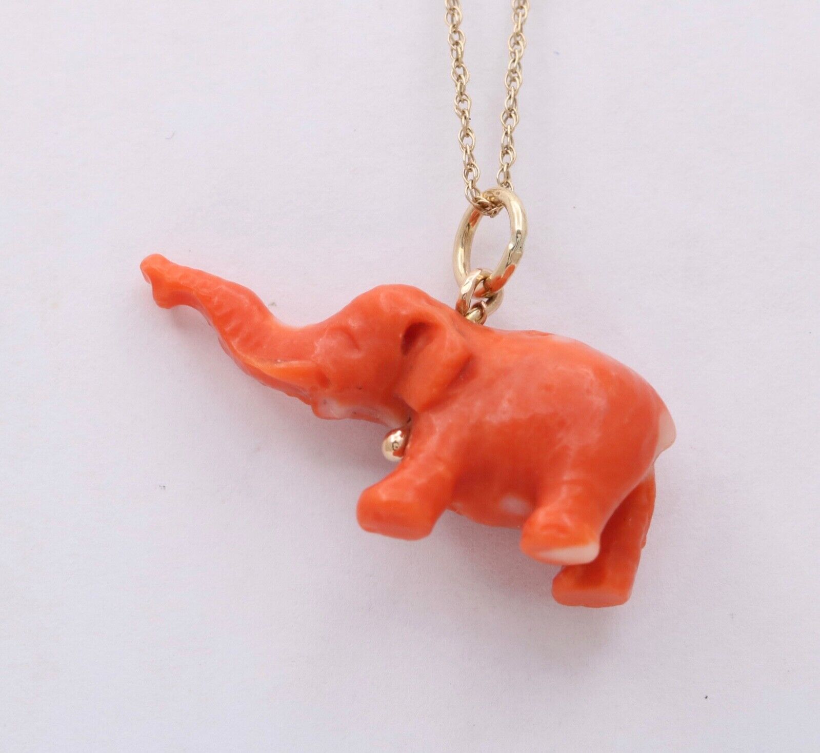 Vintage Coral Elephant 14K Yellow Gold Pendant Charm