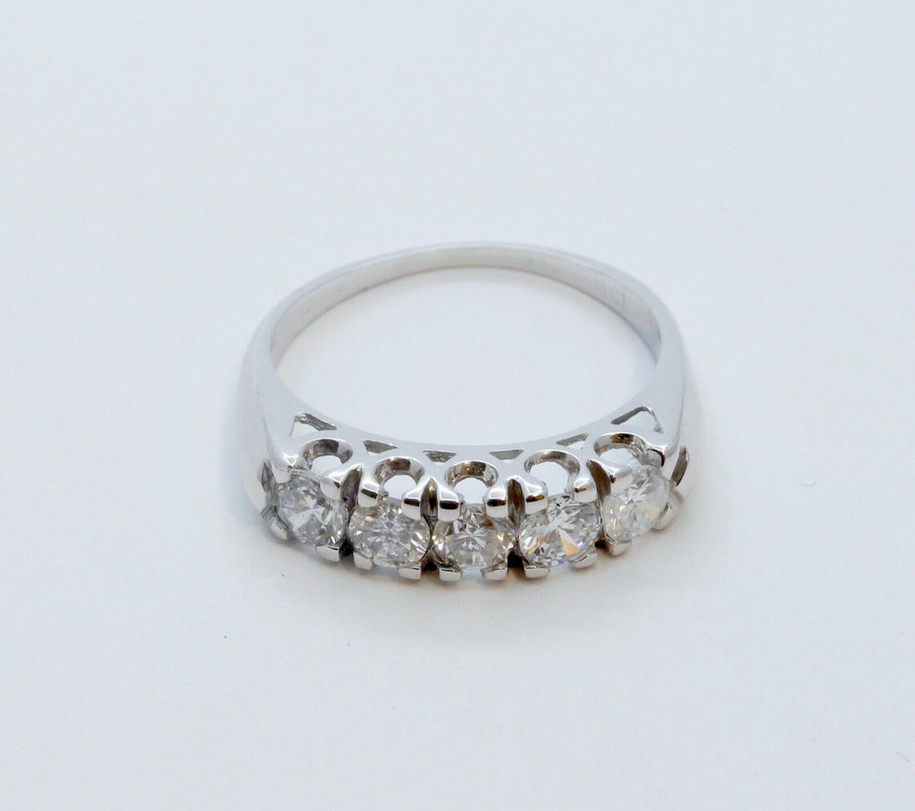Vintage Ladies 14K White Gold Large Diamonds Wedding Band