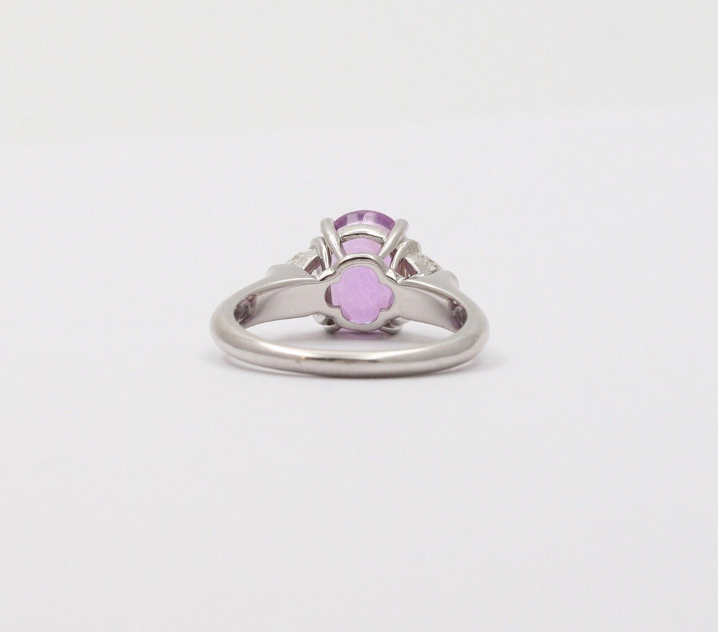 Classic Pink Sapphire and Half Moon Diamond 14K White Gold Ring, Engagement Ring