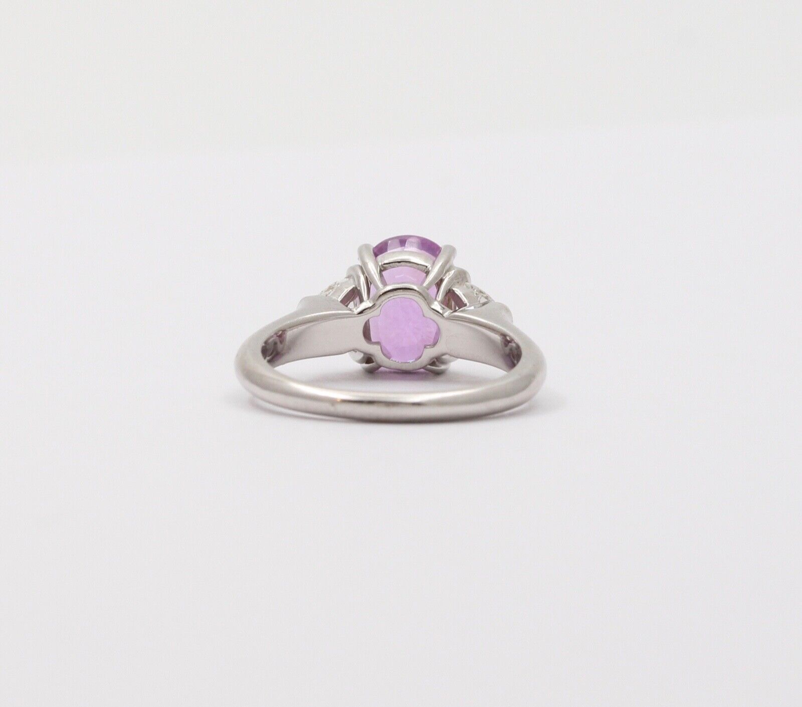 Classic Pink Sapphire and Half Moon Diamond 14K White Gold Ring, Engagement Ring