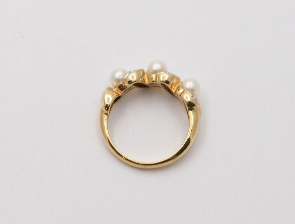Vintage 14K Yellow White Gold Pearls Diamonds Ring