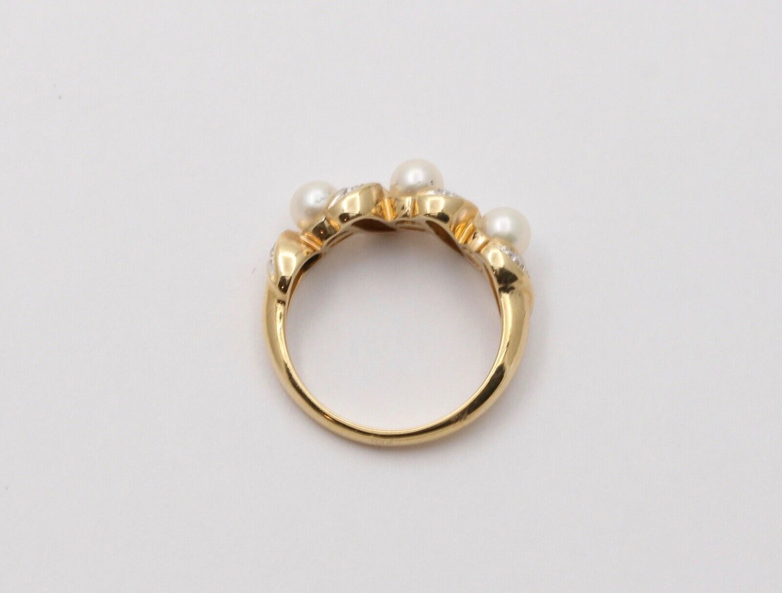Vintage 14K Yellow White Gold Pearls Diamonds Ring