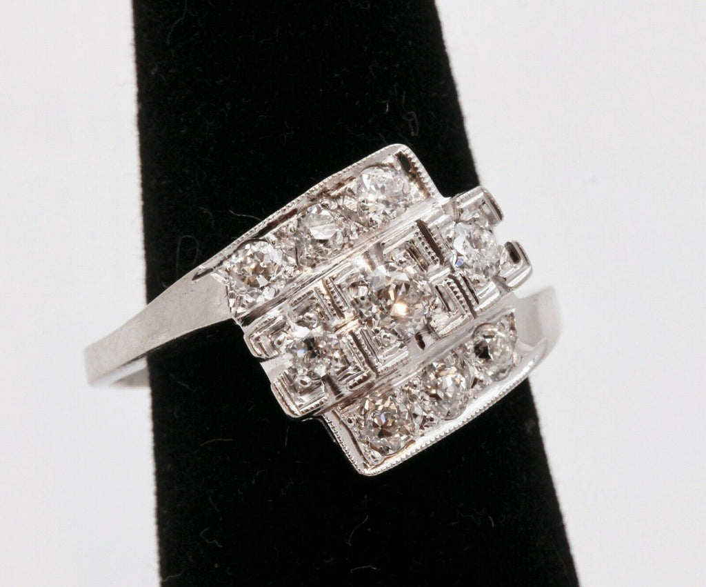 Art Deco Ladies Geometric Diamonds 14K White Gold Ring
