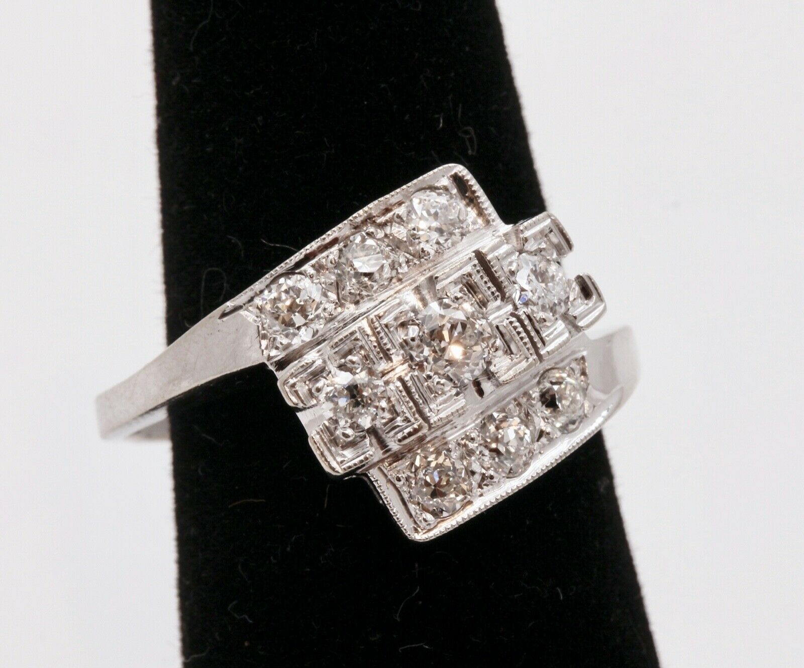 Art Deco Ladies Geometric Diamonds 14K White Gold Ring