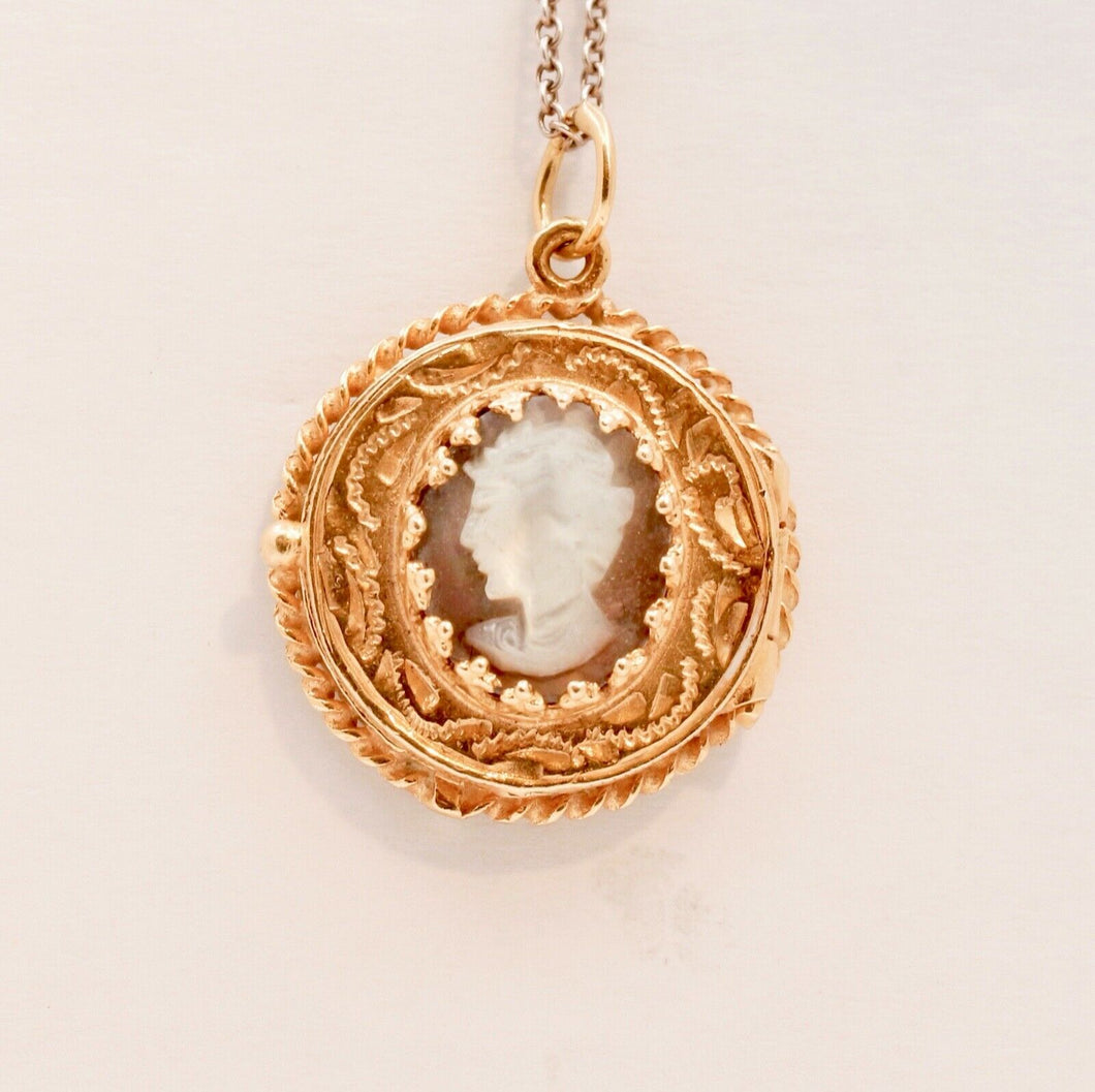 Beautiful Vintage Mother Of Pearl 14K Yellow Gold Locket Pendant