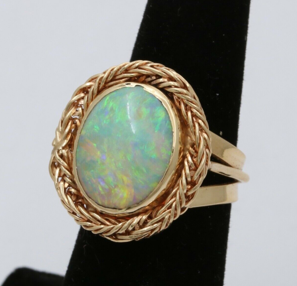 Vintage Natural Opal 14K Yellow Gold Rope Twist Ring