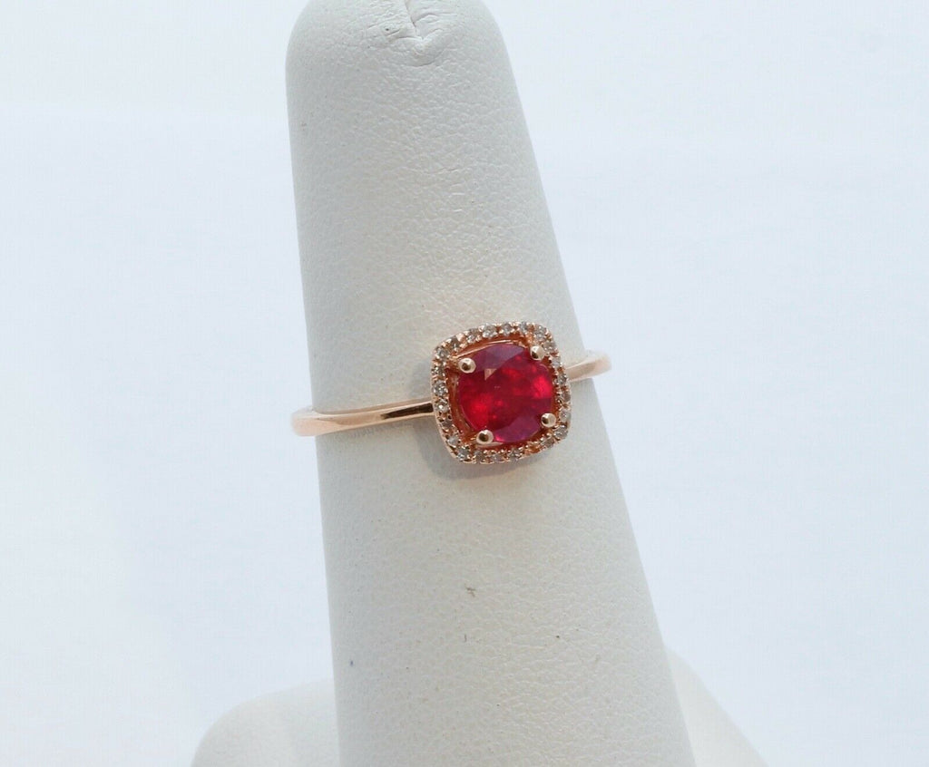 Lovely Ruby Diamonds 14K Rose Gold Halo Cocktail Ring