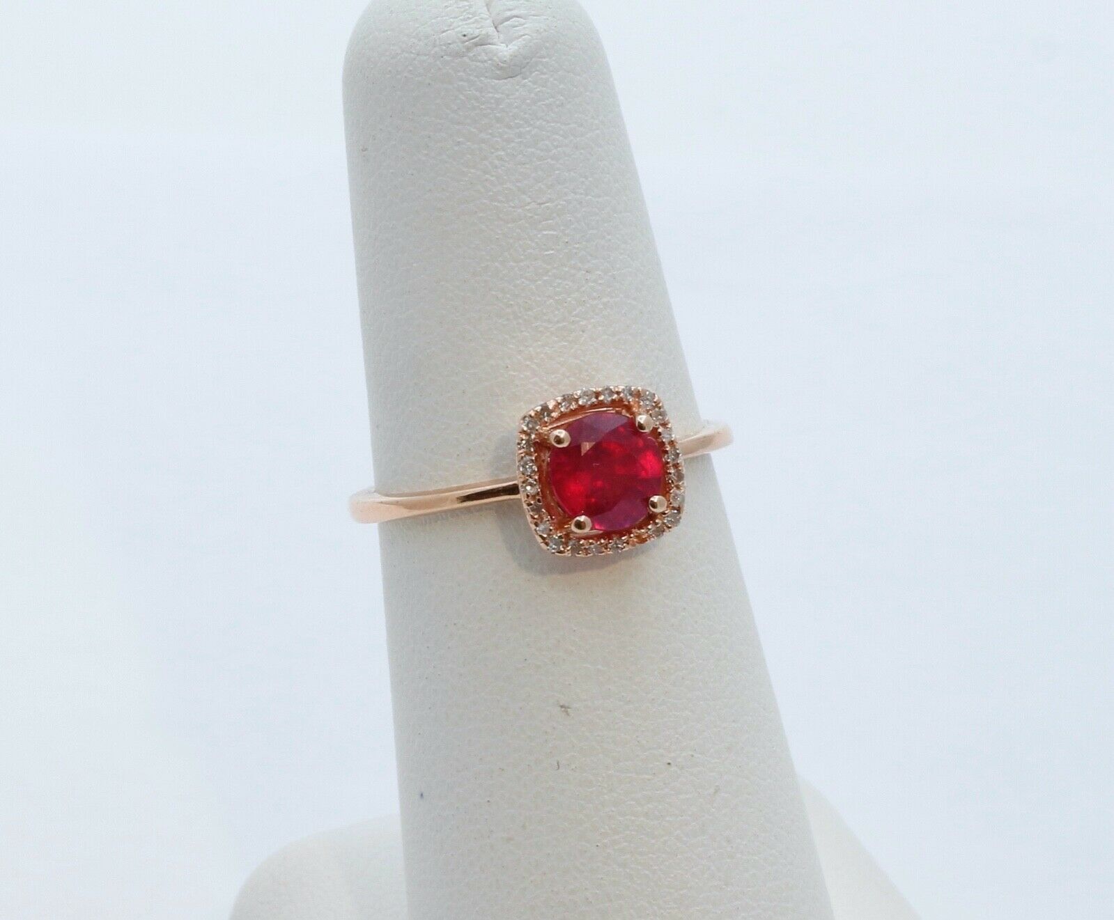 Lovely Ruby Diamonds 14K Rose Gold Halo Cocktail Ring
