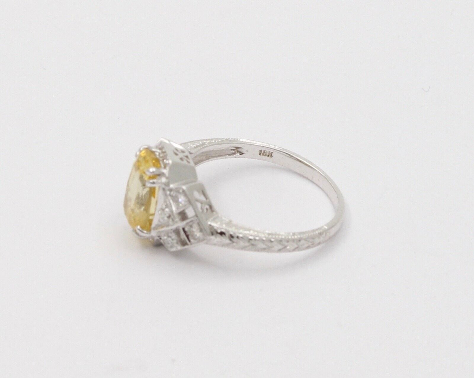 2.48 carats Cushion Cut Vivid Yellow Sapphire 18K White Gold Diamond Ring