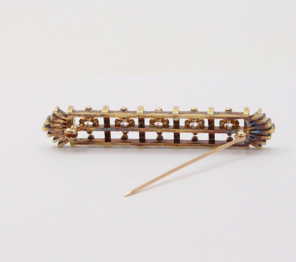 Vintage Art Deco Style 14K Yellow Gold Diamond Black Enamel Bar Pin, Brooch.
