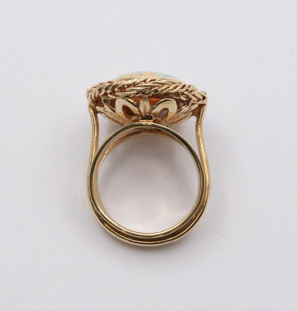 Vintage Natural Opal 14K Yellow Gold Rope Twist Ring