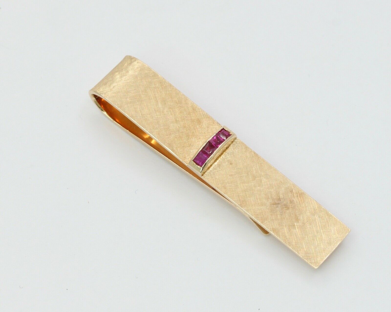 Vintage Tiffany and Co. 14K Yellow Gold Rubies Cross Brushed Finish Money Clip