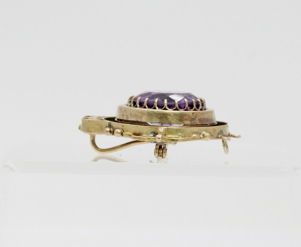 Victorian 14K Yellow Gold Amethyst Pendant Brooch