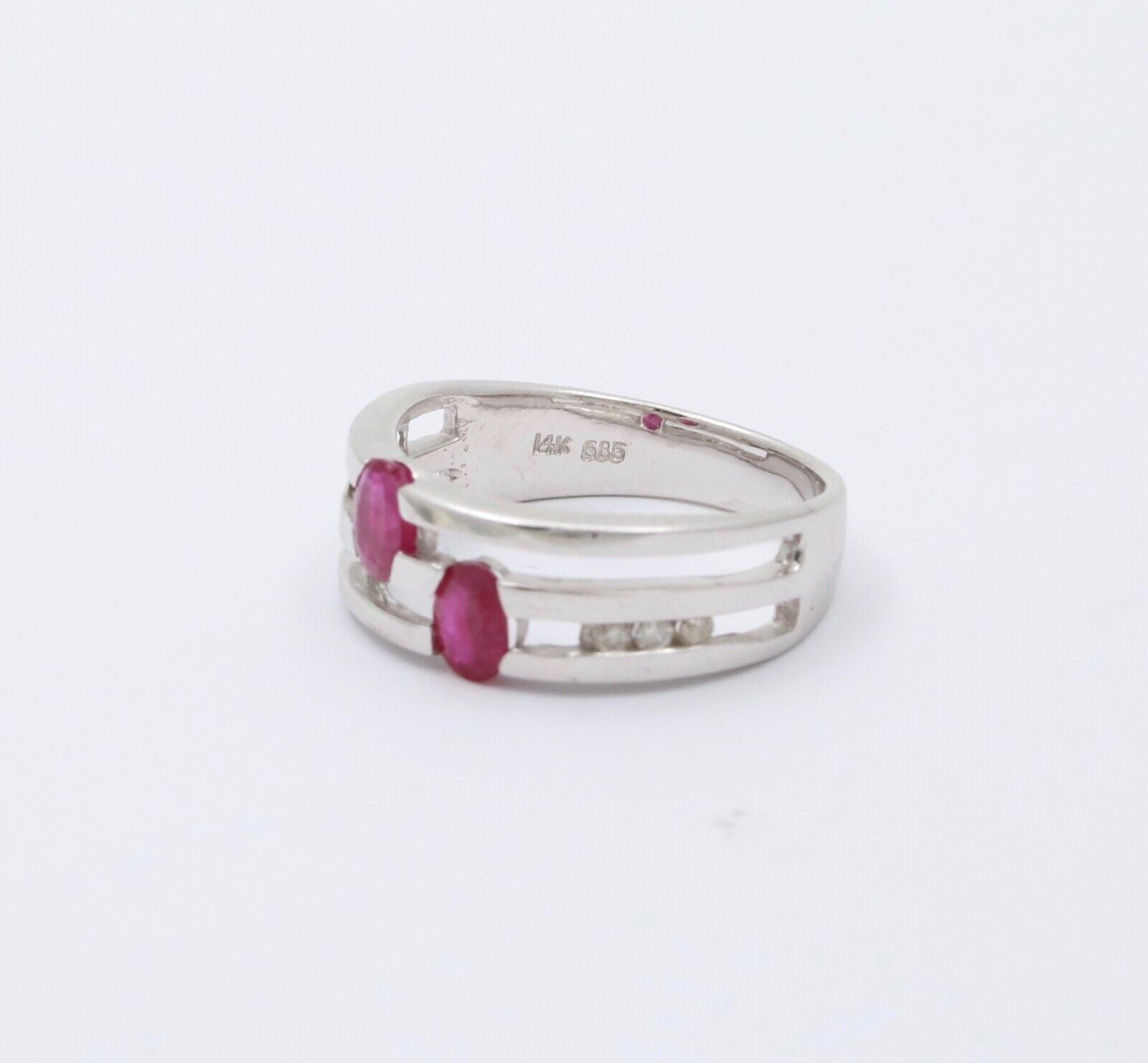 Vintage 14K White Gold Ruby & Diamond Ring Band, Stacking Ring.
