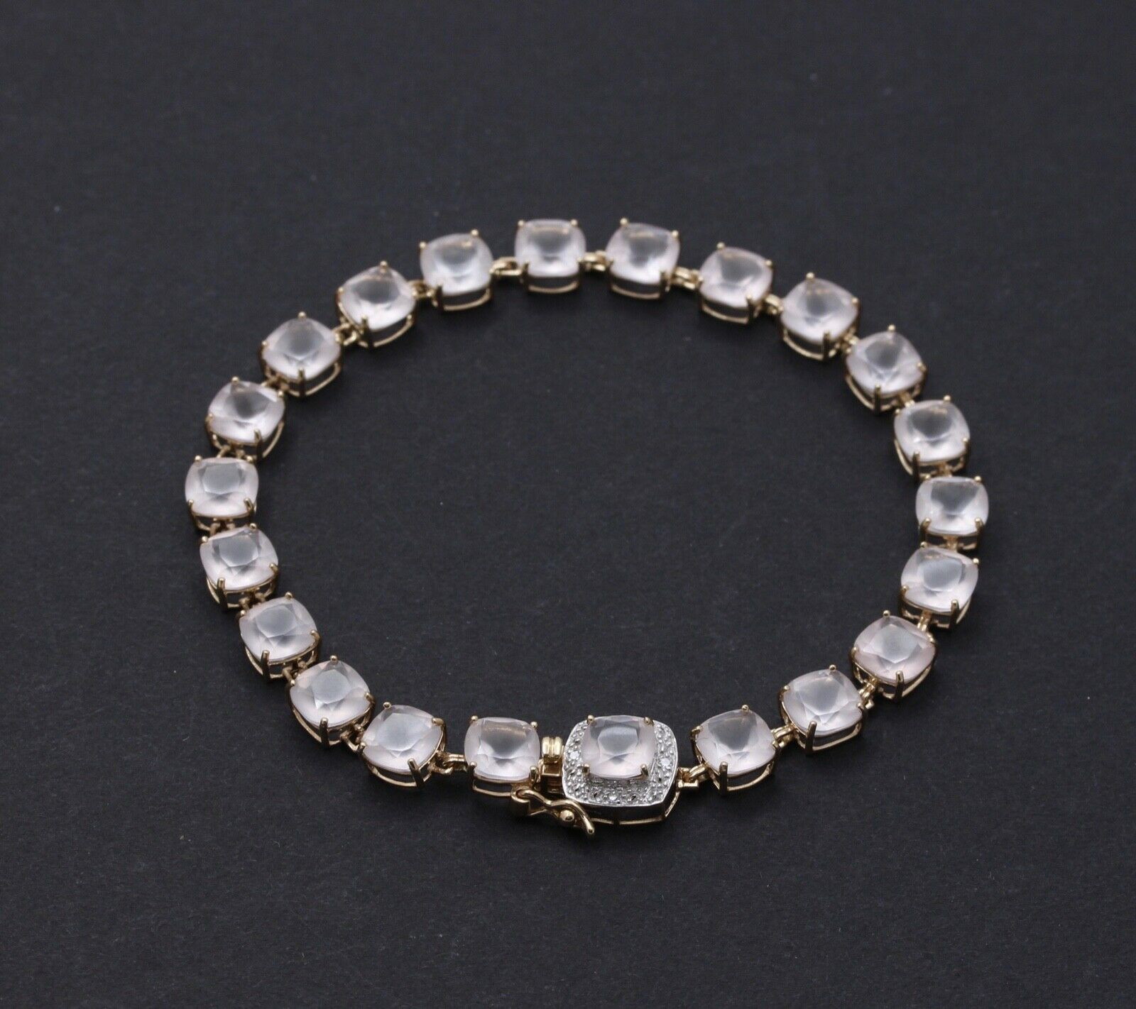 Lovely Vintage Quartz Crystal Diamonds 14K Yellow Gold Tennis Bracelet