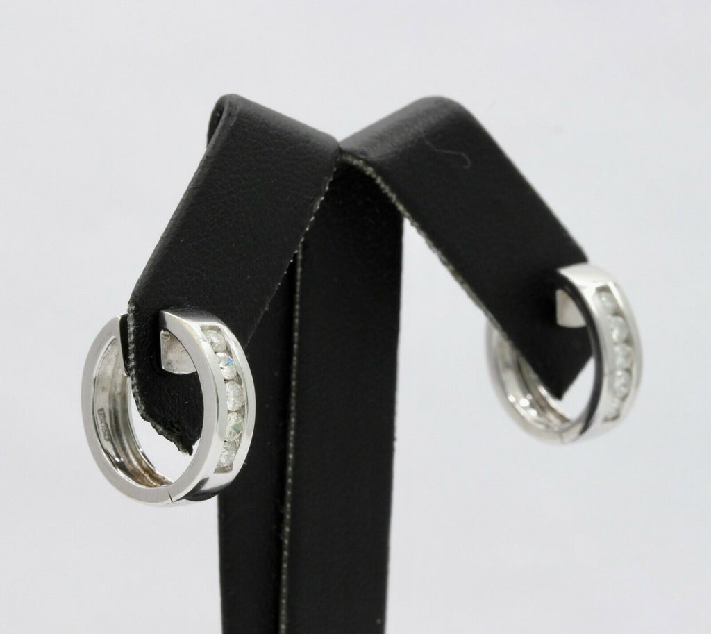 Vintage 18K White Gold Mini Channel-Set 0.84 Cts Diamond Mini Hoop Earrings
