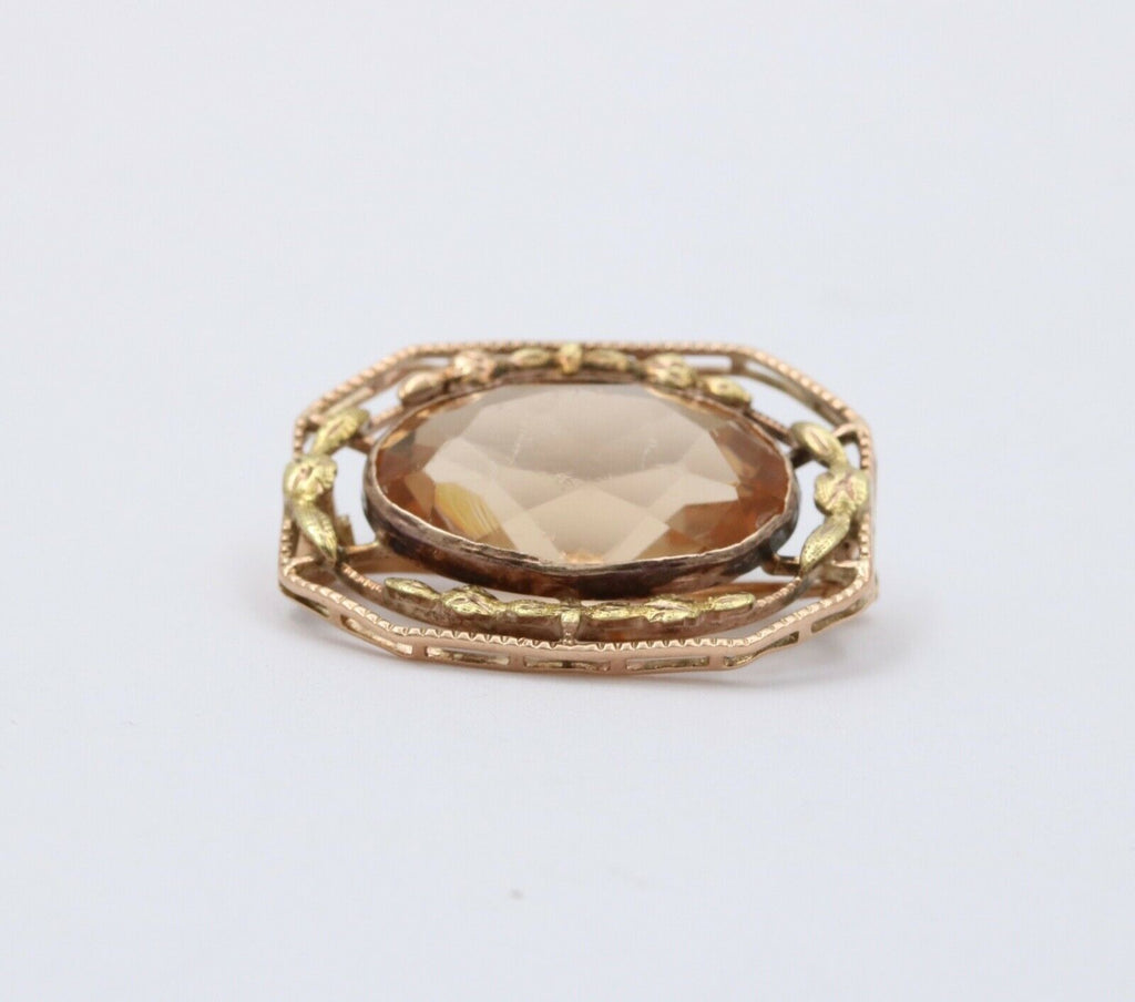 Antique 10K Rose & Green Gold Topaz Bezel Setting Brooch, Pin
