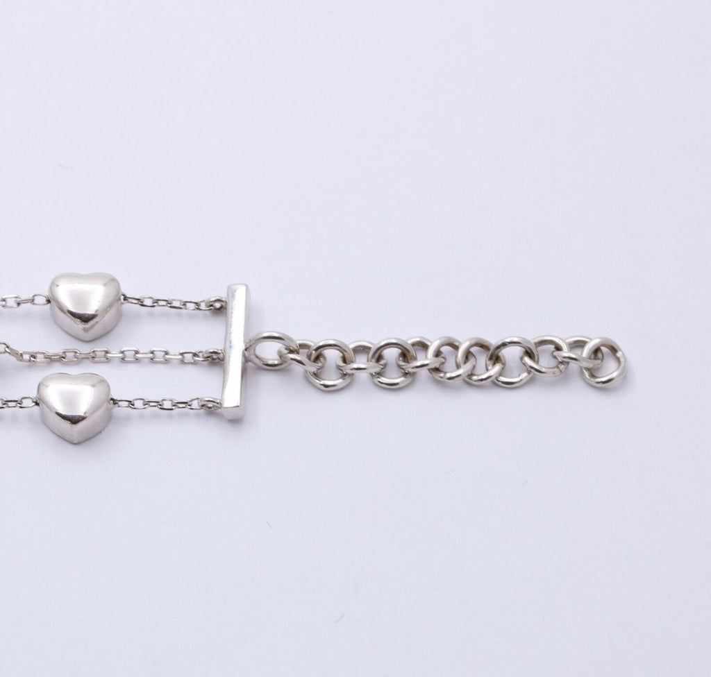 Vintage Hearts Diamonds 18K White Gold 3 Row Bracelet