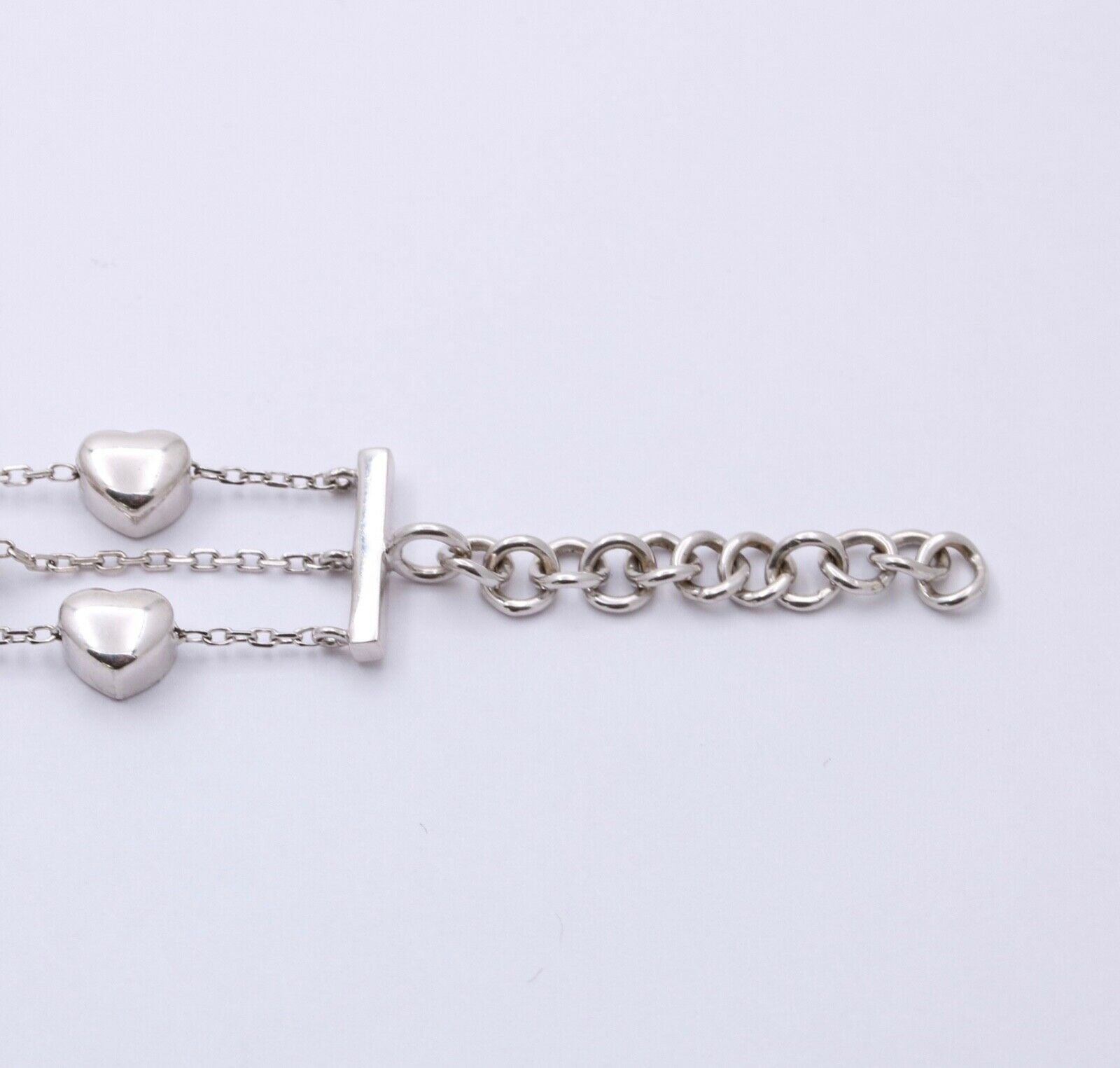 Vintage Hearts Diamonds 18K White Gold 3 Row Bracelet