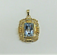 Load image into Gallery viewer, Mid Century Synthetic Aquamarine 9K Yellow Gold Pendant
