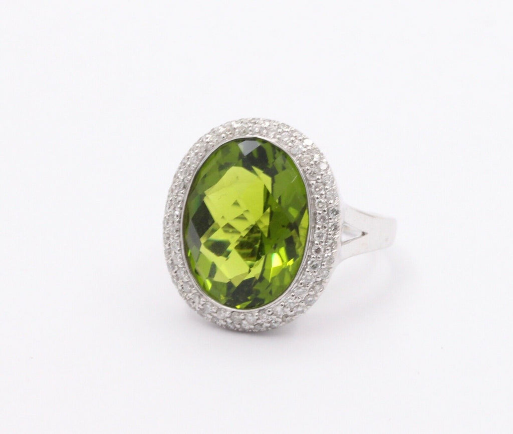 Vintage Peridot Diamonds 14K White Gold Cocktail Ring