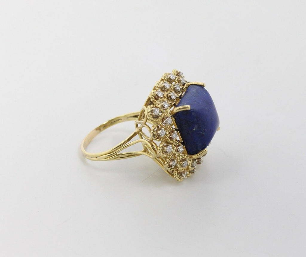Vintage 18K Yellow Gold Lapis and Diamond Cocktail Ring