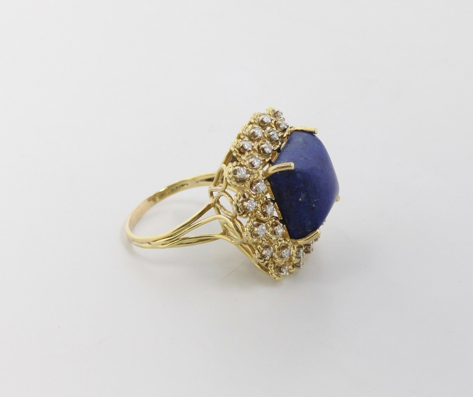 Vintage 18K Yellow Gold Lapis and Diamond Cocktail Ring