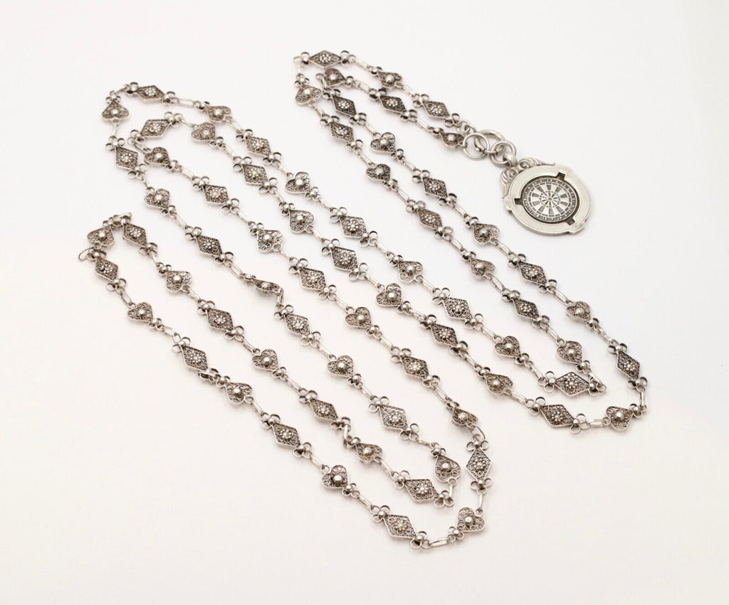 Vintage Sterling Silver French Style Filigree Chain And Darts Pendant Charm