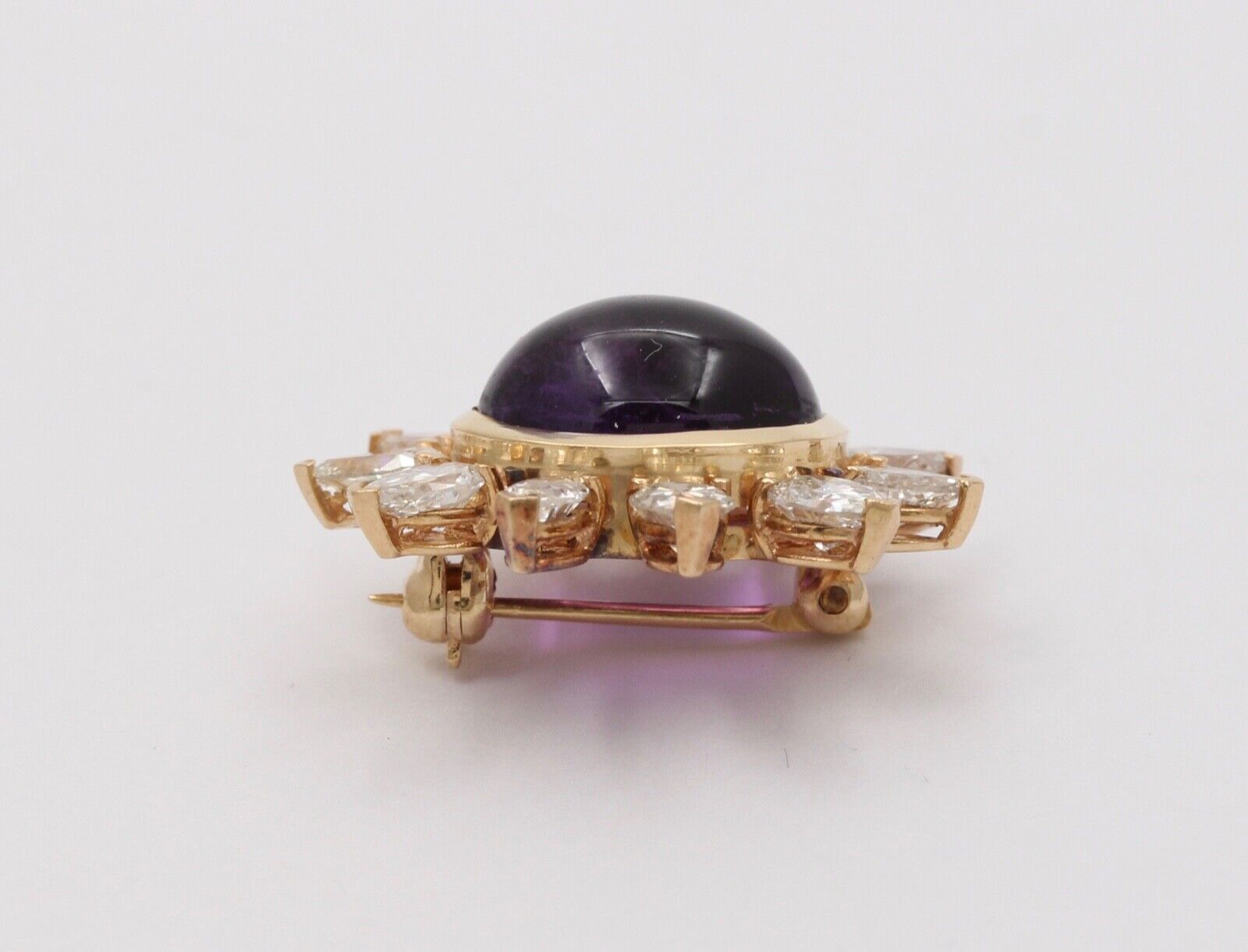 Vintage 14K Yellow Gold Diamond and Amethyst Flower Brooch