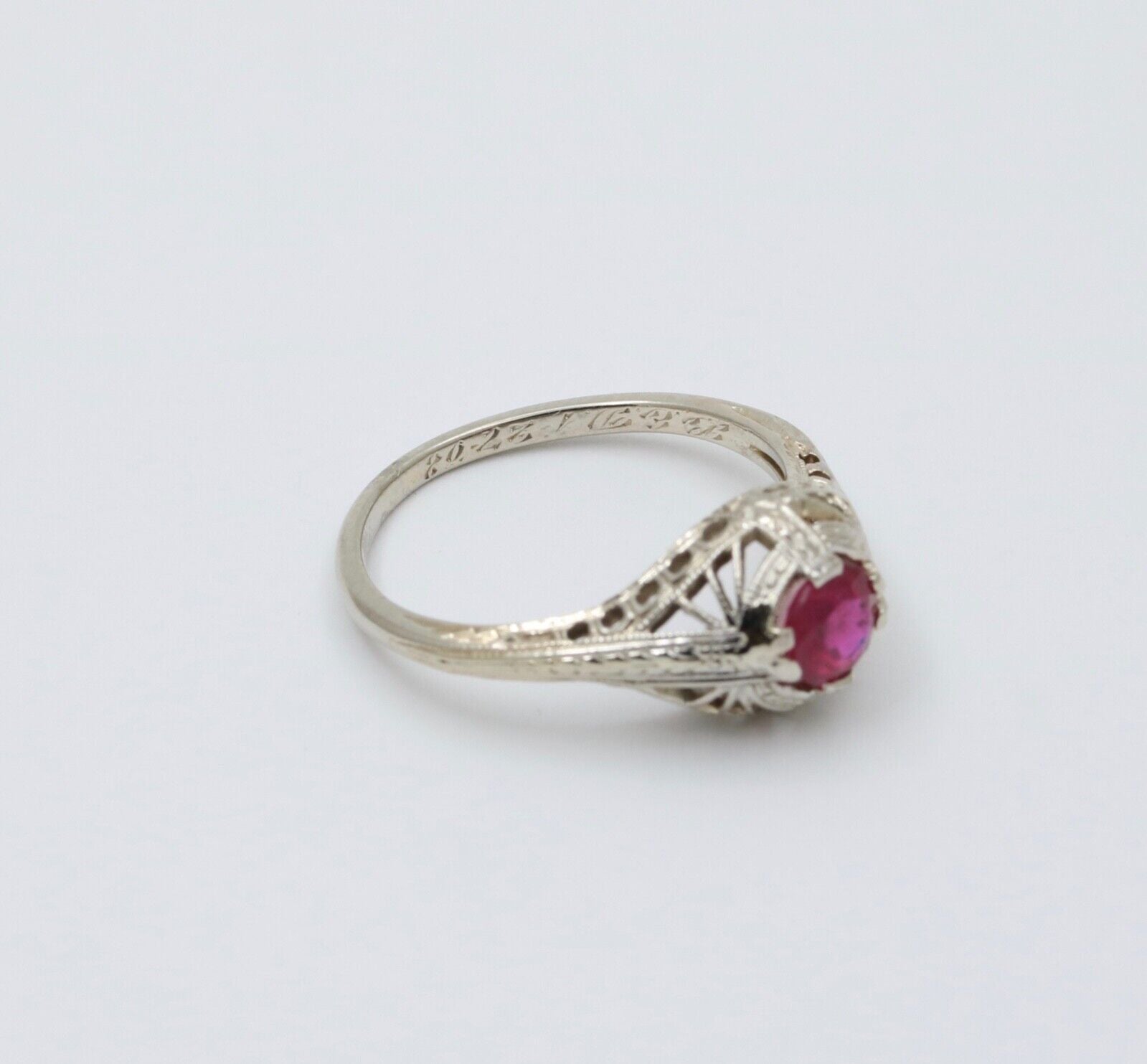Art Deco 18K White Gold Filigree Ring Band, Engagement Ring
