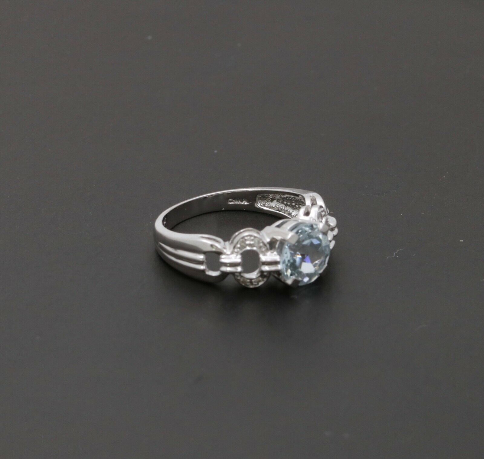 Vintage 14K White Gold Aquamarine Diamond Ring Band, Engagement Ring.