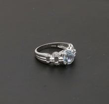 Load image into Gallery viewer, Vintage 14K White Gold Aquamarine Diamond Ring Band, Engagement Ring.
