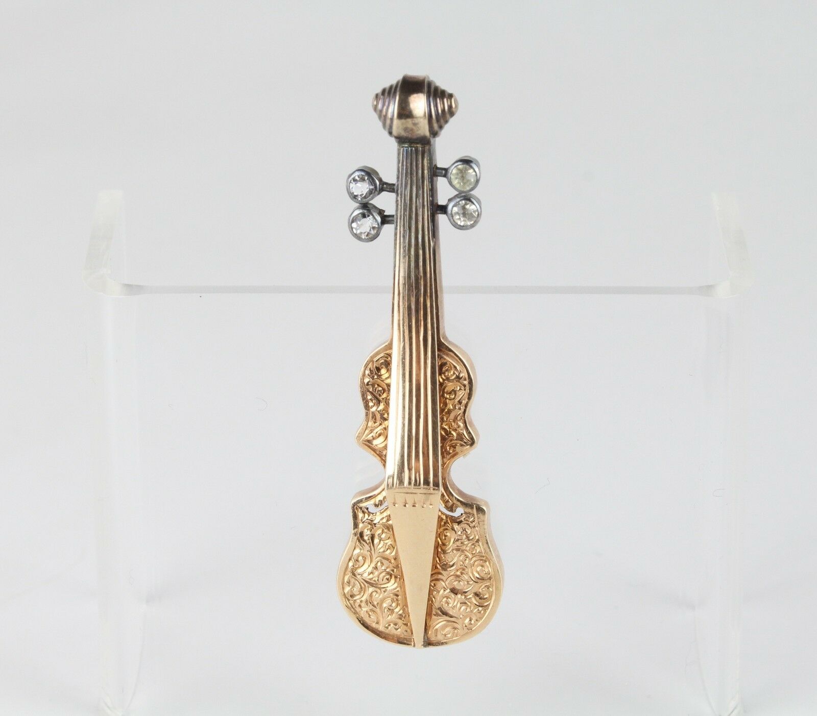 Vintage Violin Brooch Pin 14K Yellow Gold