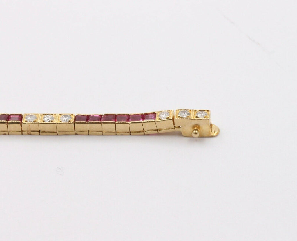 Vintage 18K Yellow Gold Ruby Diamond Tennis Bracelet