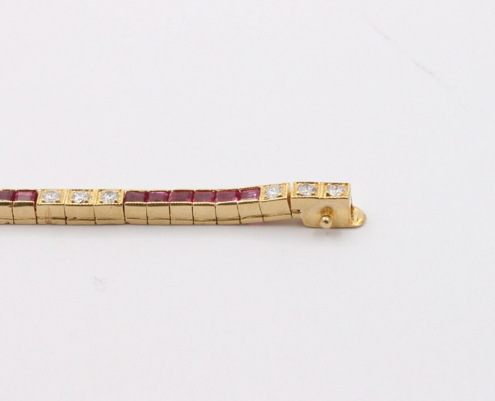Vintage 18K Yellow Gold Ruby Diamond Tennis Bracelet