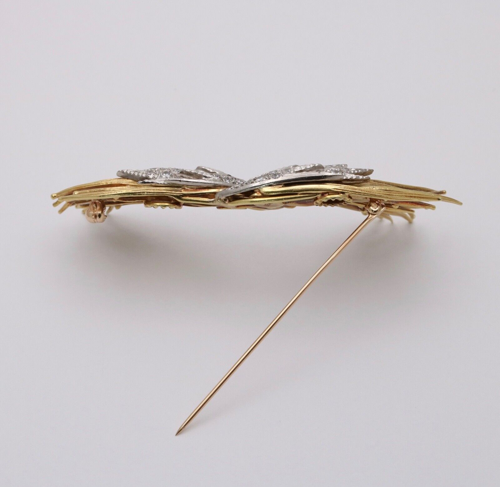 Vintage Angel Wings Diamonds Yellow White Gold Brooch