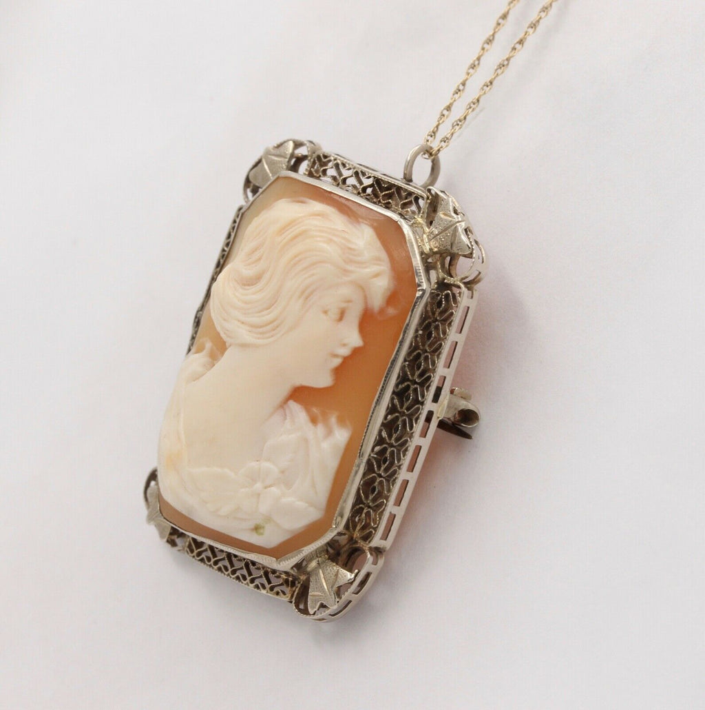 Victorian Adorable Carved Shell Cameo Woman's Portrait Filigree Brooch, Pin. Pen