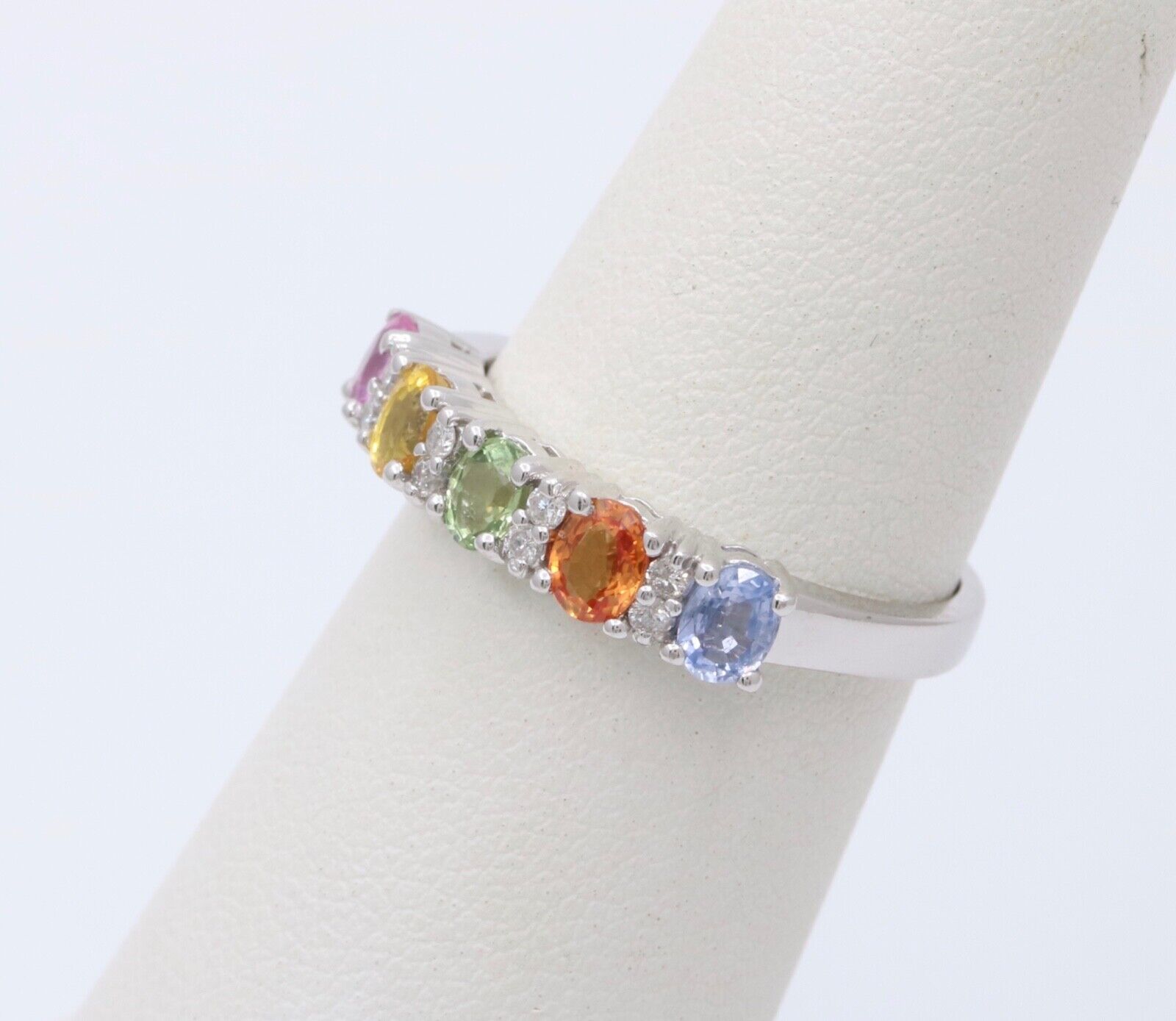 Fun 14K White Gold Multi Color Sapphire And Diamond Ring Band