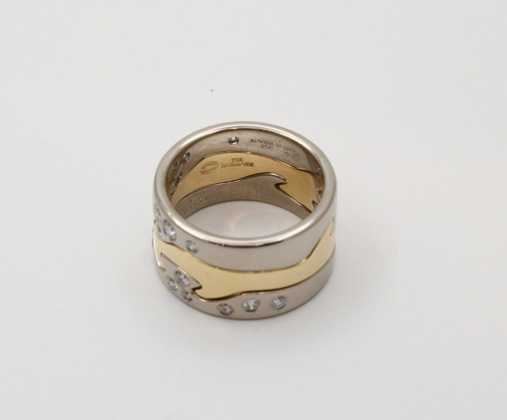 Georg Jensen Fusion 3-Piece 18K Diamonds White Yellow Gold Rings