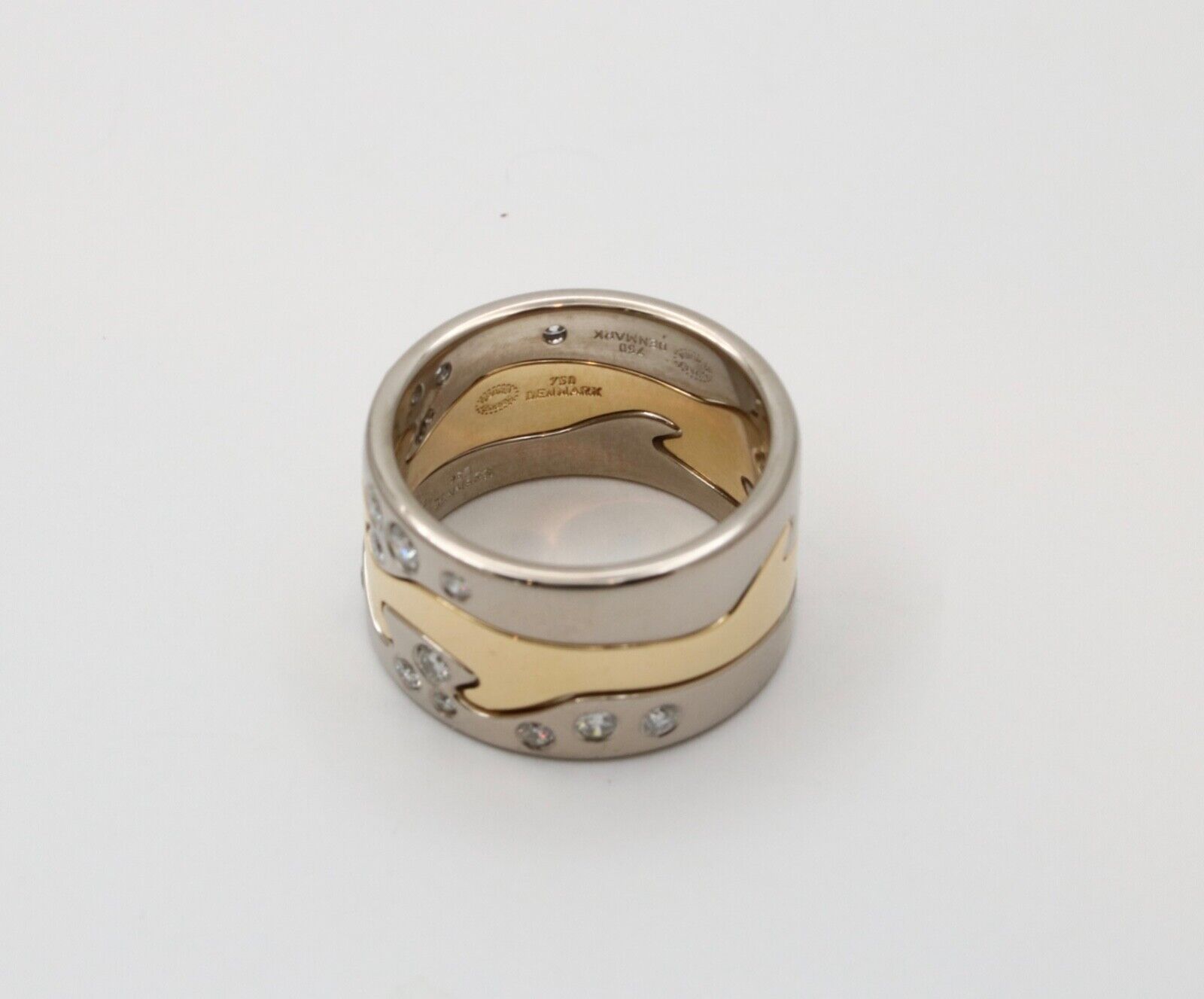 Georg Jensen Fusion 3-Piece 18K Diamonds White Yellow Gold Rings