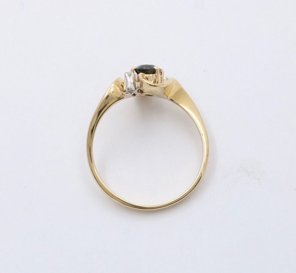 Vintage Blue Sapphire Diamonds 14K Yellow White Gold Ring